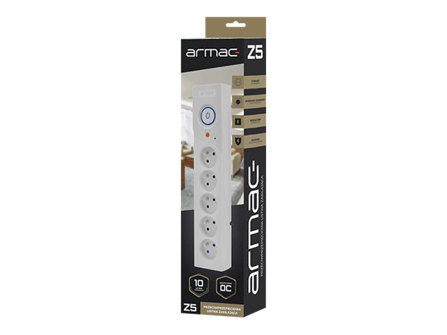 Armac Z5 - Strømstødsbeskytter - Ac 250 V - 2500 Watt - Output-Stikforbindelser: 5 - 3 M Ledning - Grå