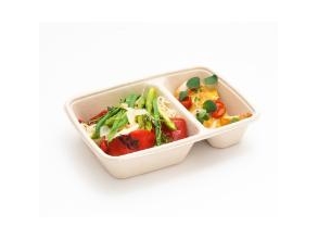 Bakke Salatskål 2 Rum 500+250Ml L230xb160xh50mm Bagasse Bionedbrydelig Natur Ff,4 Ps X 75 Stk/Krt
