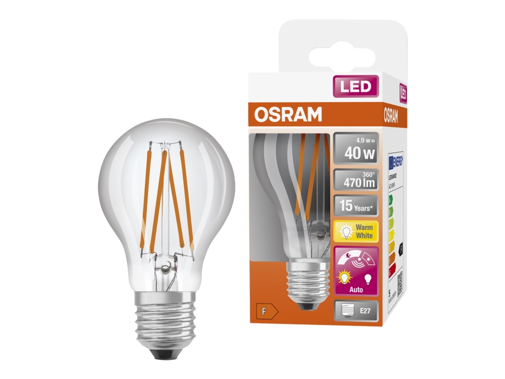 OSRAM LED STAR+ - LED hehkulamppu - muoto: A60 - kirkas viimeistely - E27 - 4,9 W (40 W vastaava) - luokka F - lämpimän valkoinen valo - 2700 K