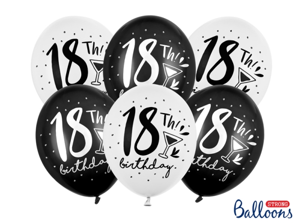 Partydeco Sb14p-246-000-6, Toy Balloon, Latex, Schwarz, Weiß, Geburtstag, Oval, 30 Cm