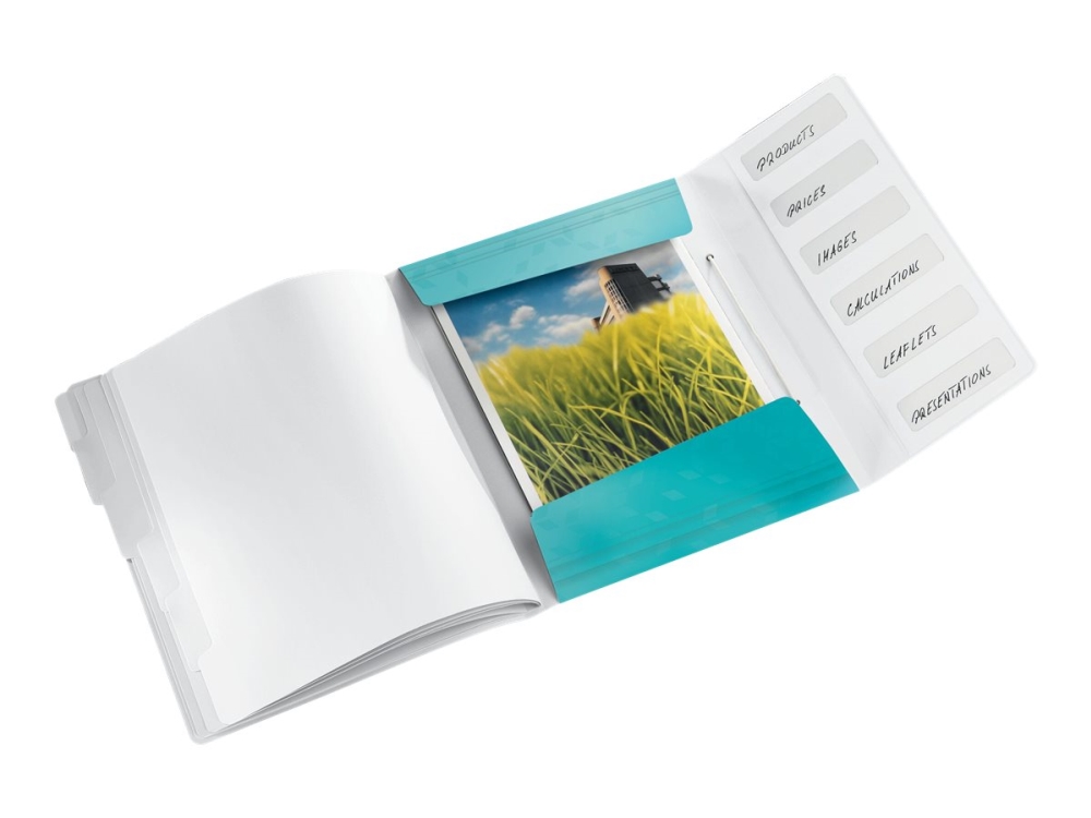 Leitz WOW - Klassificeringsmappe - 6 rum - 6 dele - for A4 (210 x 297 mm) - kapacitet: 200 ark - med faneblade - turkis metalisk