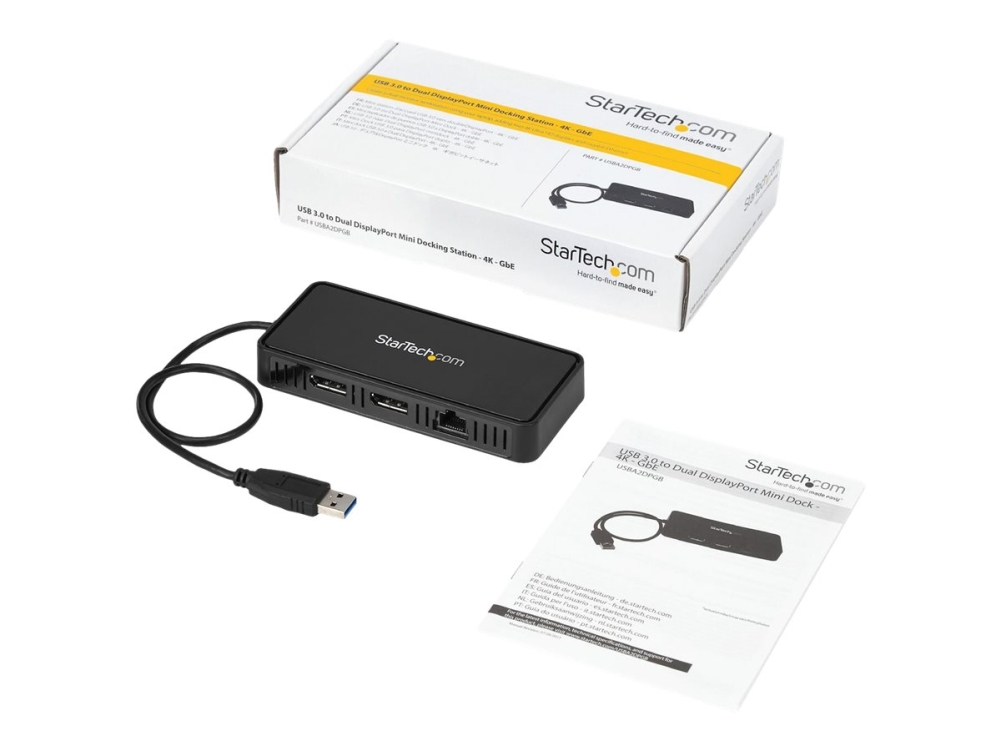 StarTech.com USB 3.0 Mini Dock, Dual Monitor USB-A Docking Station w/ DisplayPort 4K 60Hz Video & Gigabit Ethernet, 1ft (30cm) Cable, Portable USB 3.1 Gen 1 Type-A Laptop Adapter, 4K Dock - DisplayLink Mini Dock (USBA2DPGB) - Dockingstation - USB - 2 x DP - 1GbE