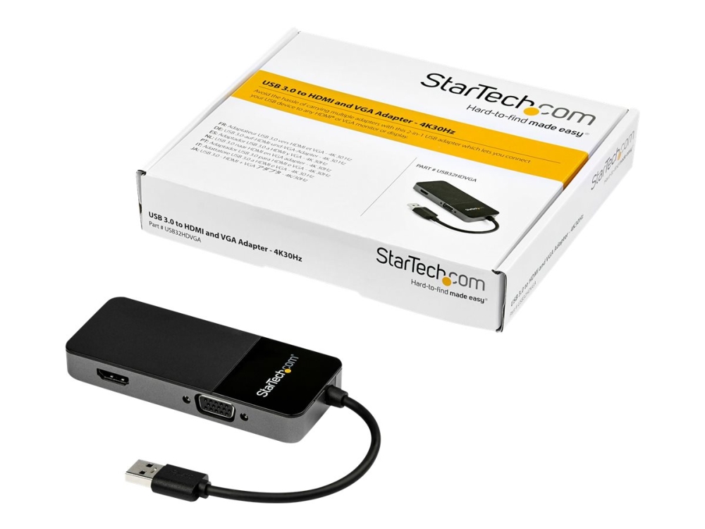 Startech Usb 3.0 To Hdmi And Vga Adapter, 4K/1080P Usb Type-A Dual Monitor Multiport Adapter Converter, External Video Graphics Card For Multiple Scr