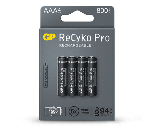 4 X Aaa / R03 Wiederaufladbare Batterien Gp Recyko Pro Ni-Mh 800Mah