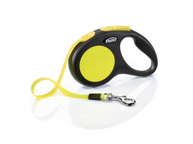 Flexi New Neon Bånd S, 5M, 15Kg, Schwarz/Neon Gul