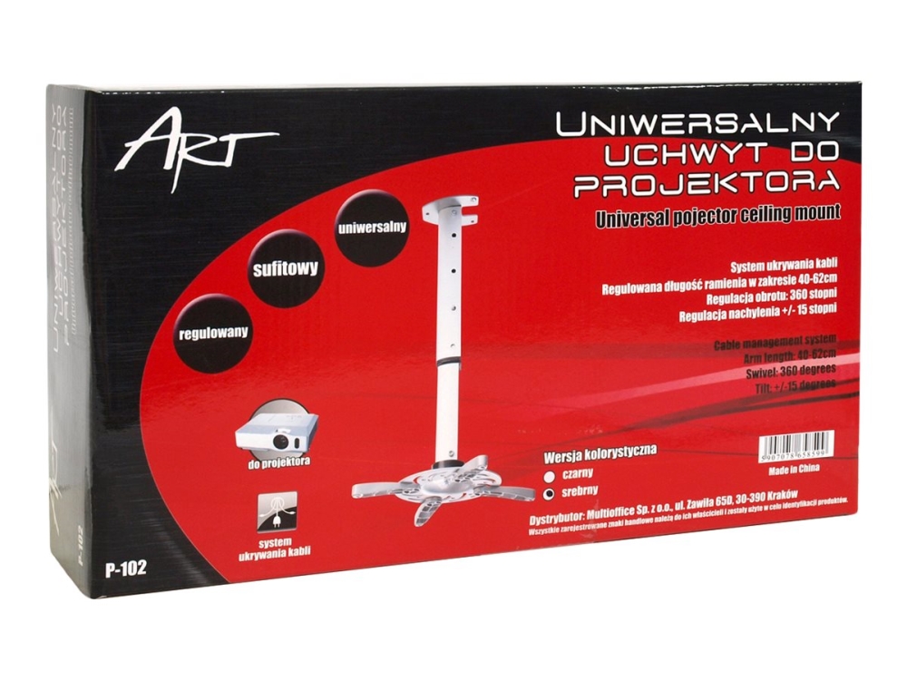 Art P-102, Zimmerdecke, 15 Kg, Silber, -180 - 180°, -15 - 15°, 62 Cm