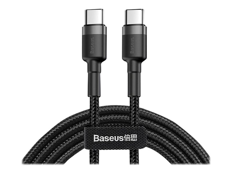 Baseus Cafule - USB-kabel - 24 pin USB-C (hann) til 24 pin USB-C (hann) - USB 2.0 - 20 V - 3 A - 2 m - USB Power Delivery (60W), støtte for Power Delivery 2,0 - gråsvart