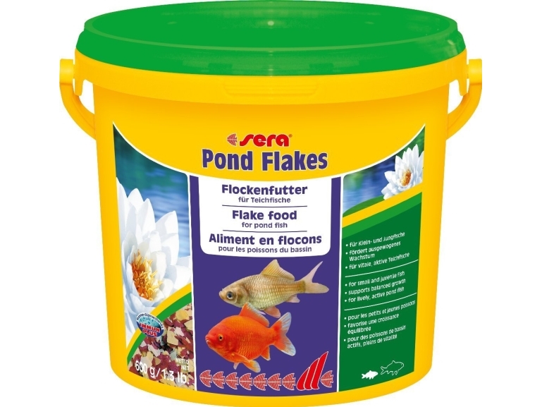 Sera Pond Flakes, Teichfische, Trockenfischfutter, Splitter, Vitamin A, Vitamin B1, Vitamin B2, Vitamin C, Vitamin D3, Vitamin E, Klein, 21%