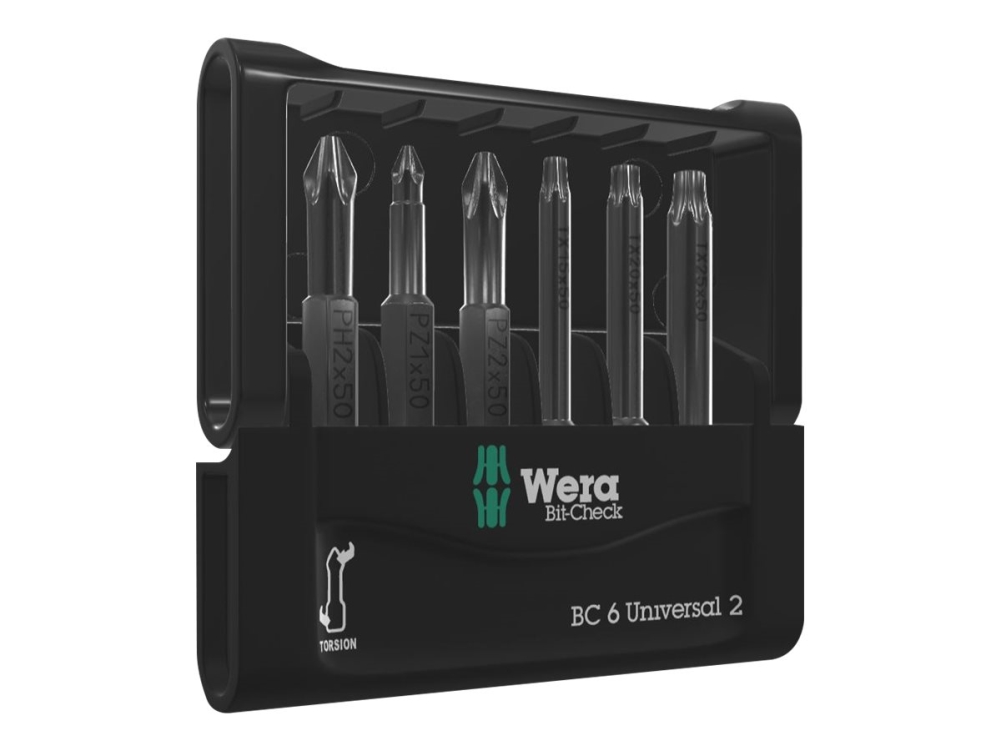 Wera Bit-Check 6 Universal 2 Sb - Skruvmejselbitsats - 6 Delar - Torx, Phillips, Pozidriv - T15, T20, T25, Ph2, Pz1, Pz2 - Hexagonalt - Längd: 50 Mm