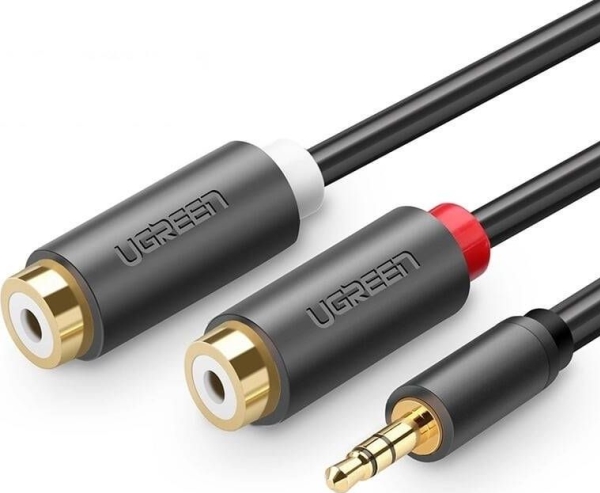 UGREEN AV109 3,5 mm uros Jack - 2x naaras RCA (Cinch) kaapeli 0,25m (musta)