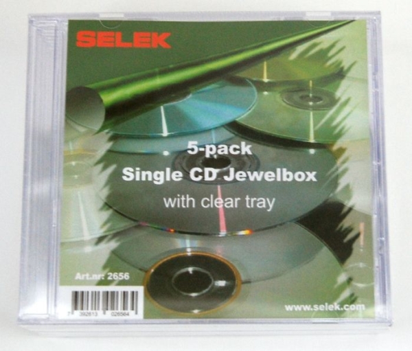 Selek Cd Boks Med Bakke. 5-Pak. Gennemsigtig