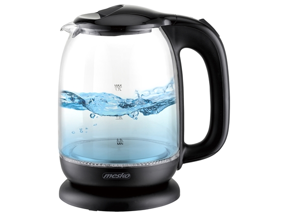 Mesko Wasserkocher Ms 1302B Elektrisch, 2200 W, 1,7 L, Glas, 360° Drehbarer Sockel, Schwarz