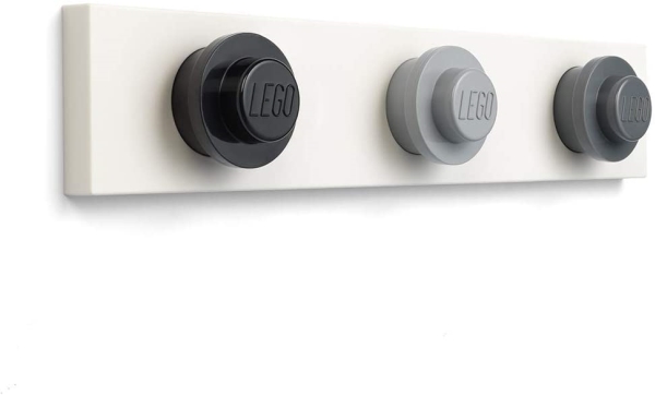 Lego Væg-Garderobe Wall Hanger Rack, 3 Kroge, Farve Knapper: Sort/Grå/Mørkegrå, 1 Stk (41110003)