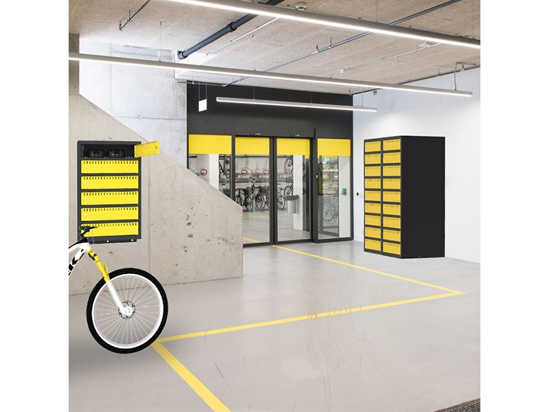 Polkupyöräakkujen latauskaapit B400 9 lokeroa, lattiamalli, harmaa