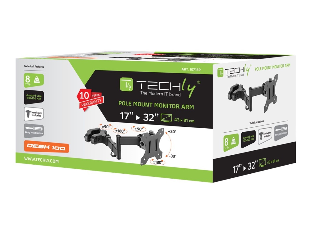 Techly - Monteringssæt (Beslag) - For Lcd Tv - Sort - Skærmstørrelse: 17"-32" - Pælmontering