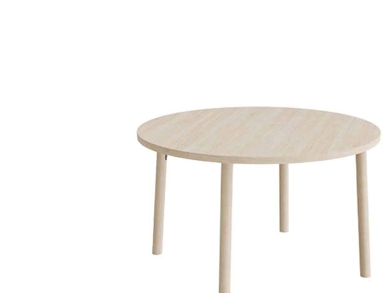 Sonossg Tisch Add Wood 590, Ø1200 Mm, Höhe 720 Mm, Hellgraues Linoleum Auf Massiven Holzbeinen