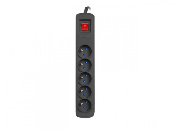 Arcon R5 1,5 M Sort | Strømskinne | Overspændingsbeskyttelse, 5 Udtag, Kabel 1,5 M