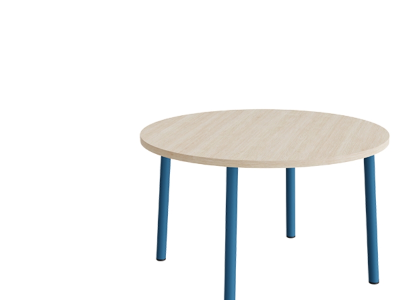 Cafeteria-Tisch 590, Ø1200 Mm, Höhe 900 Mm, Weißpigmentierte Eichenlaminat Auf Türkisfarbenem Gestell