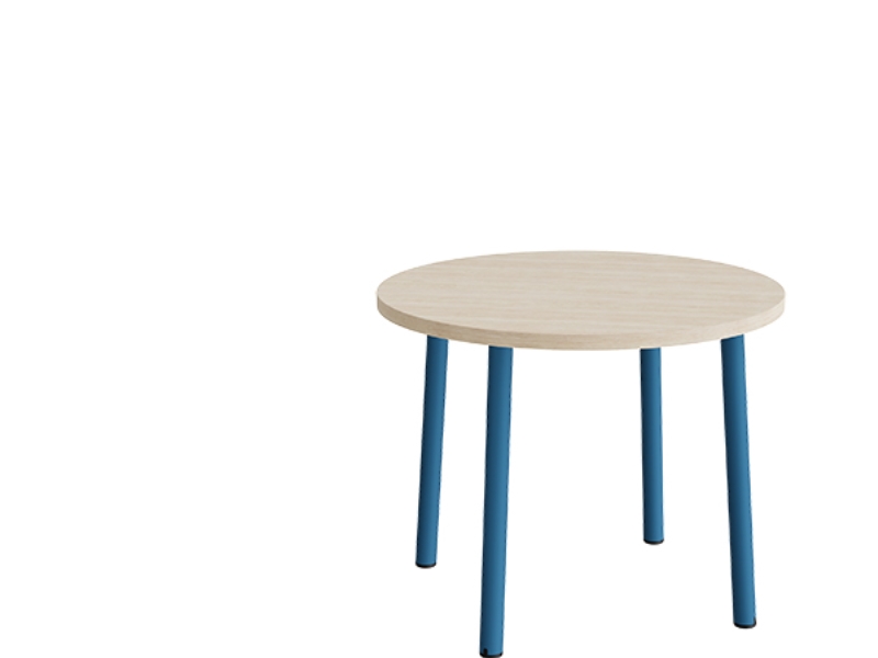 Bord Add 590, Ø900 mm, höjd 720 mm, ljudabsorberande vitpigmenterad eklaminat på blått stativ | Möbler - Stolar & Stolmattor - Tillbehör | GameStuff