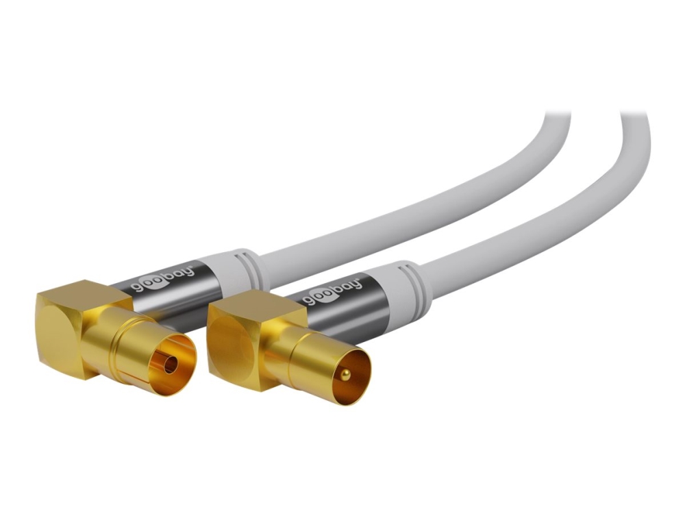 goobay - Antennkabel - IEC-kontakt hona vinklad till IEC-kontakt hane vinklad - 3 m - sköldad i fyra lager - 135 dB - vit - fast | Datortillbehör - Kablar & adaptrar - Bildkablar | GameStuff