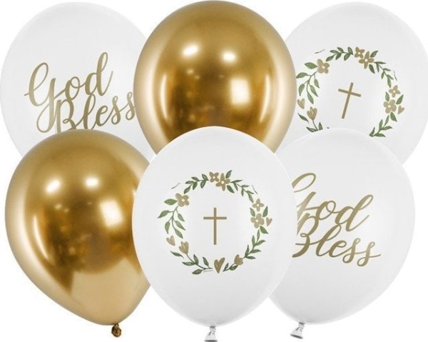 Partydeco White And Gold Latex Balloons For Baptism Communion