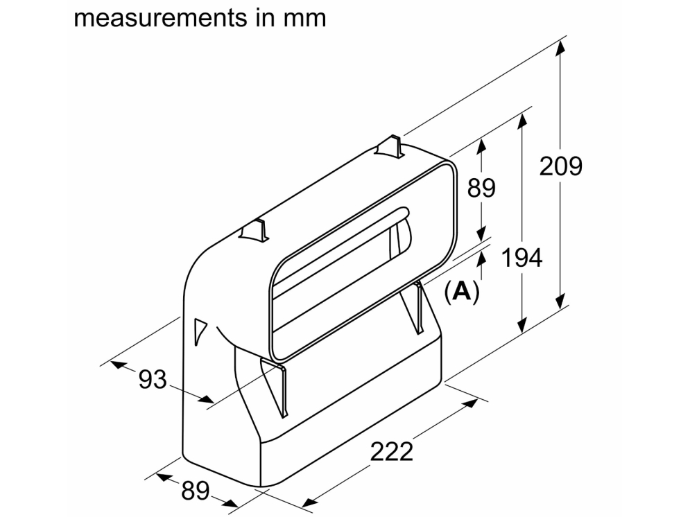 Siemens HZ9VDSB4, Ilmanvaihtokanavan putki, Musta, 222 mm, 89 mm, 209 mm