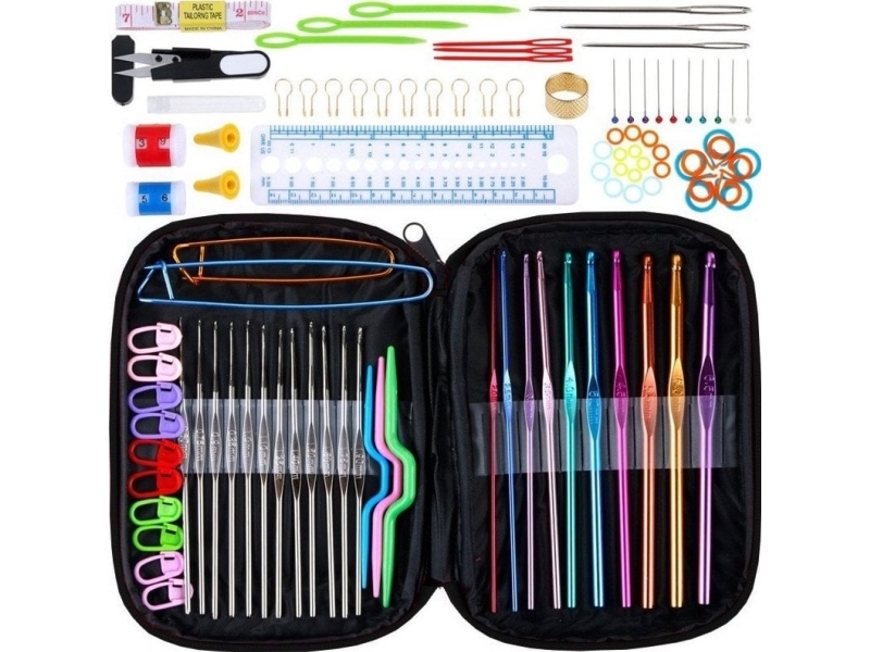 Retoo Metal hæklemaskesæt i æske - 100 stk.