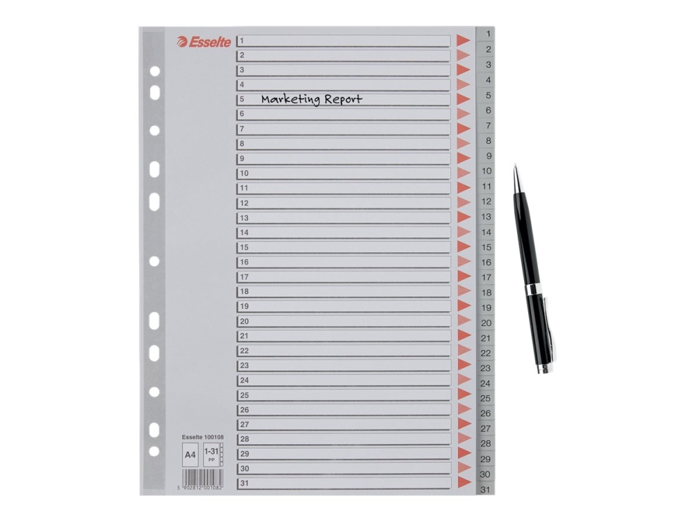 Esselte index A4 1-31 plast grå (set) | Arkivering - Tabblad - PP-Tabblad & Register | GameStuff