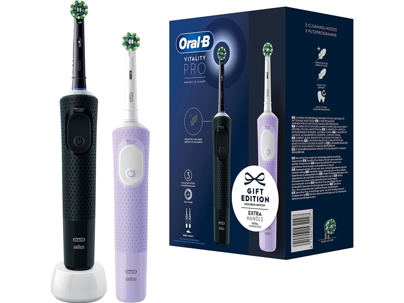 Oral-B Vitality Pro D103 Duo elektriske tannbørster - svart og fiolett