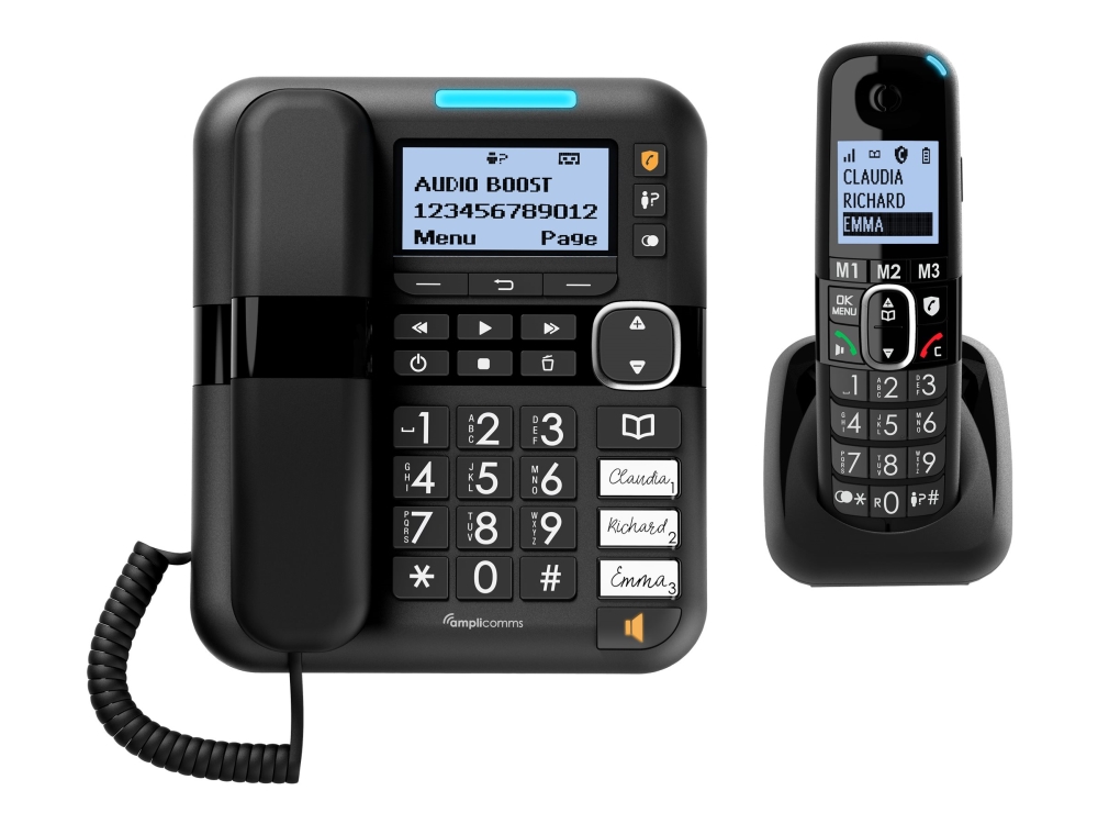 Amplicomms BigTel 1580 Combo - Sladdförsedd/sladdlös - svarssysten med nummerpresentation - DECT - svart + 1 extra handuppsättning | Tele & GPS - Fast & IP telefoner - Fasta telefoner | GameStuff