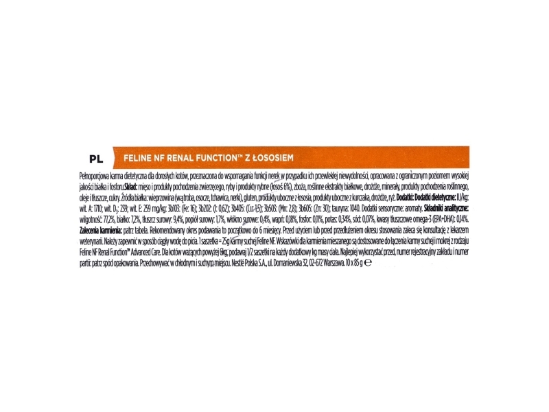 Purina Feline Veterinärdiät Nf Nierenfunktion - Nassfutter Für Katzen - 10X85g