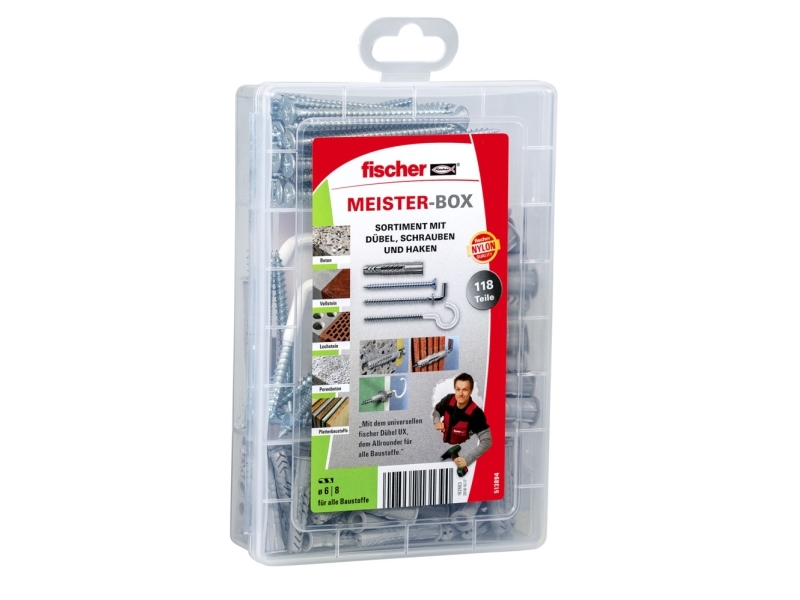 Fischer MEISTER-BOX UX, Kit med skruv och väggplugg, Betong, Grå, 75 styck, Låda | Verktyg & Verkstad - Infästning - Råpluggar och pluggar | GameStuff