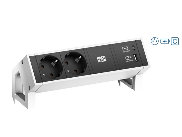 Bachmann Desk 2, inomhus, Typ E, Svart, Vit, 2 AC-utgångar, 1 styck | Stickproppar och uttag | GameStuff