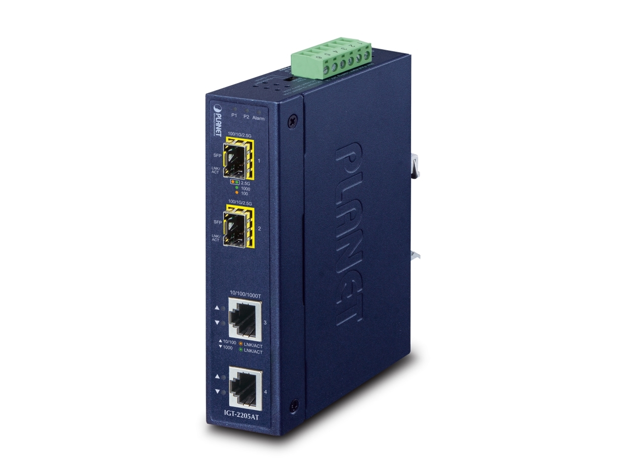 Planet Ip30 Industrial 2-Port, Ieee 802.1P, Ieee 802.3, Ieee 802.3Ab, Ieee 802.3U, Ieee 802.3X, Ieee 802.3Z, Blå, Metal, Ip30, Sfp, 32 Mm