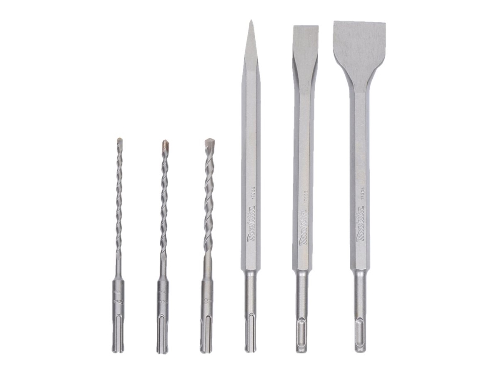 Makita - Borr- och mejselsats - för betong - rak, spetsig, spade - 6 delar - 5 mm, 6 mm, 8 mm, 20 mm, 40 mm - SDS-plus - längd: 160 mm, 250 mm | Elverktyg - Tillbehör - DIY - tillbehör | GameStuff