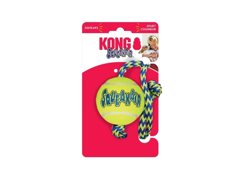 Kong Legetøj Squeakair Bold Med Reb Gul M 6Cm