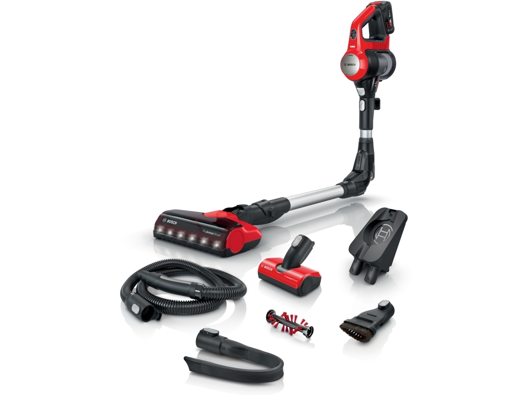 Bosch Bbs711anm, Beutellos, Schwarz, Rot, Edelstahl, 0,3 L, Trocken, Glatter Boden, Teppich, Harter Boden, Treppenstufen, Polsterung, Akkustand