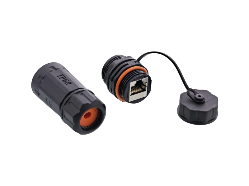 Inline Patchkabelkupplung Cat.6A, Wasserdicht Ip68, 2X Rj45 Buchse, Geschirmt, Rj45 Female, Schwarz
