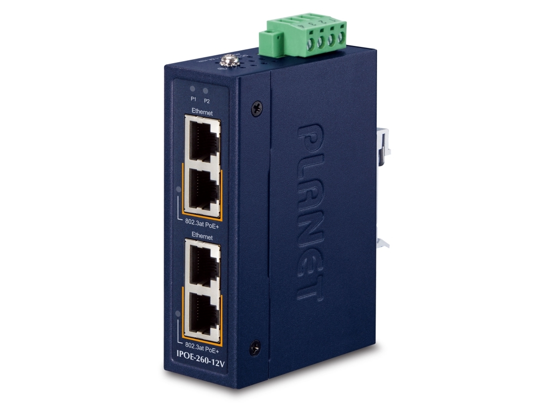 PLANET Industrial 2-port 10/100/1000T, Gigabit Ethernet (10/100/1000), Strøm over Ethernet (PoE), Kan monteres på væggen