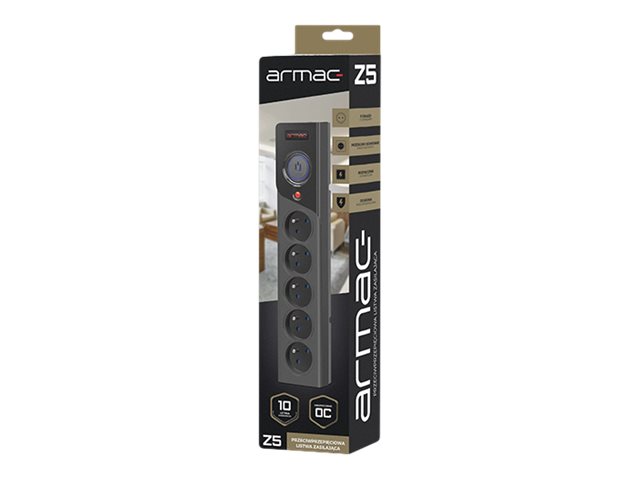 Armac Z5 - Overspændingsbeskytter - Ac 250 V - 2500 Watt - Udgangsstik: 5 - 3 M Ledning - Sort