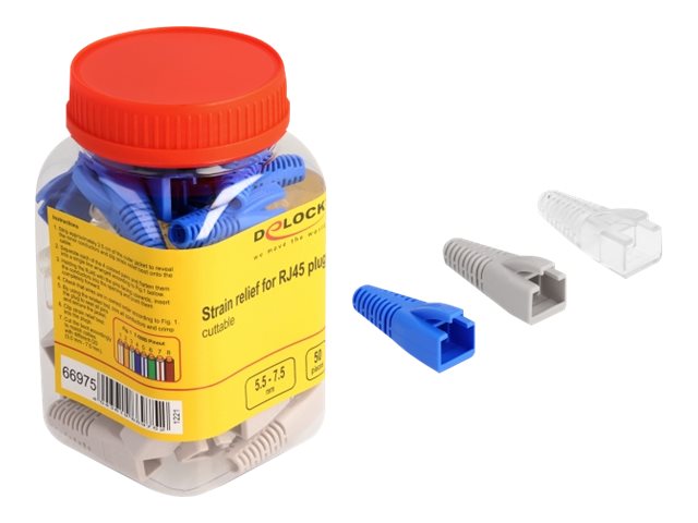 Delock Knickschutztülle Für Rj45 Stecker Schneidbar 50Er Set Farbig, Rj45, Blau, Transparent, Weiß, Stecker, Gerade, Abs, Polyvinylchlorid (Pvc), 15