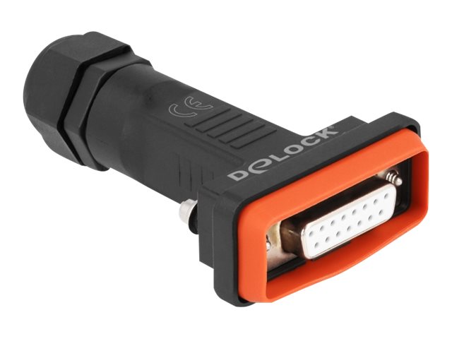 Delock D-Sub 15 Pin Buchse Mit Gehäuse Ip67 Wasserfest, D-Sub 15 Pin/15 Soldering Pin, Schwarz, Orange, Buchse, Gerade, Ip67, -45 - 105 °C