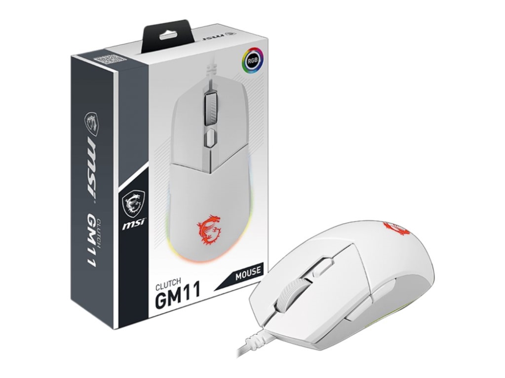 Msi Clutch Gm11 Mus Højre Venstrehåndet Optisk Knapper Kablet Usb Hvid