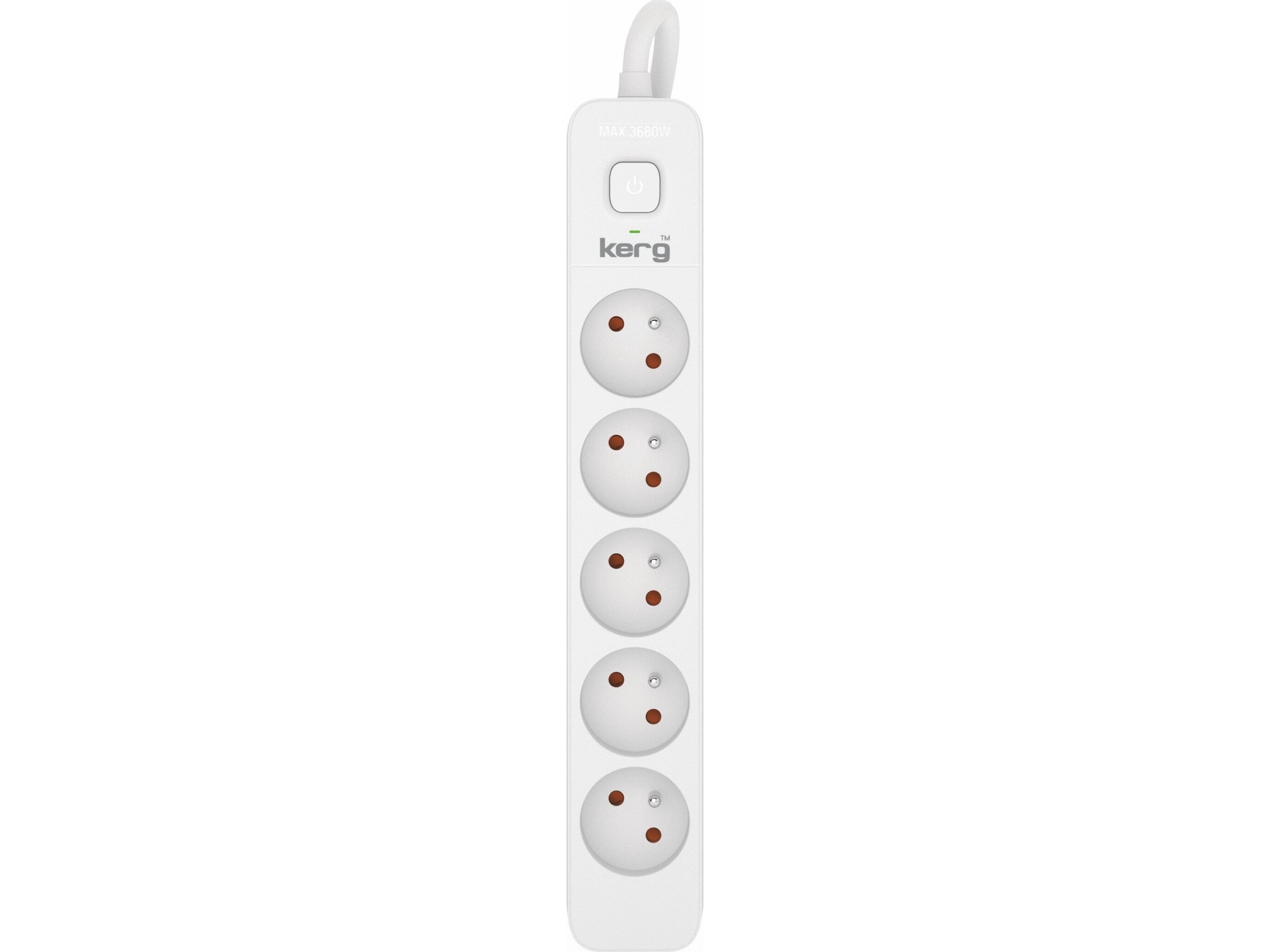 Kerg Forlængerkabel Med Afbryder-5 Stikkontakter-Hvid-Grå-1,5M-16A-H05vv-F-3X1,5Mm2