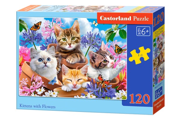 Puzzle 120 Kittens With Flowers B-13524-1