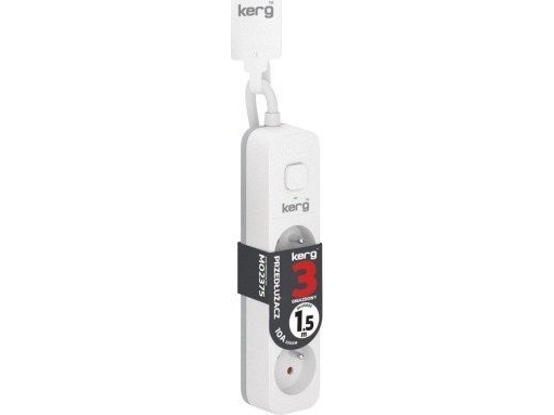Kerg Verlängerungskabel M02375 Mit Schalter-3 Steckdosen-Weiss-Grau-1.5M-10A-H05vv-F-3X1.0Mm2 M02375