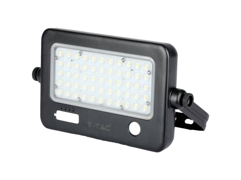V-Tac 10W LED Solcelle Projektør - Sort inkl. sensor og IP65: Effekt 10W, 1100lm, RA80, velegnet til udendørs brug