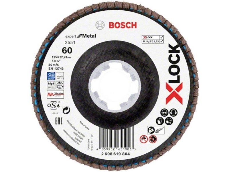 Bosch Accessories 2608619804 X551 Lamelslibeskive Diameter 125 Mm Borings-Diameter 22.23 Mm Kornstørrelse 60 1 Stk