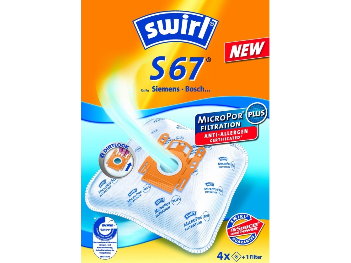 Swirl S 67, Orange, Weiß, Siemens, Bosch, Siemens Vs 32A00 - Vs 33A99, Vs 04G0000 - Vs 04G9999, Vs 42A00 - Vs 44A99, Vs..., Box, 4 Stück(E), 1 Stück(