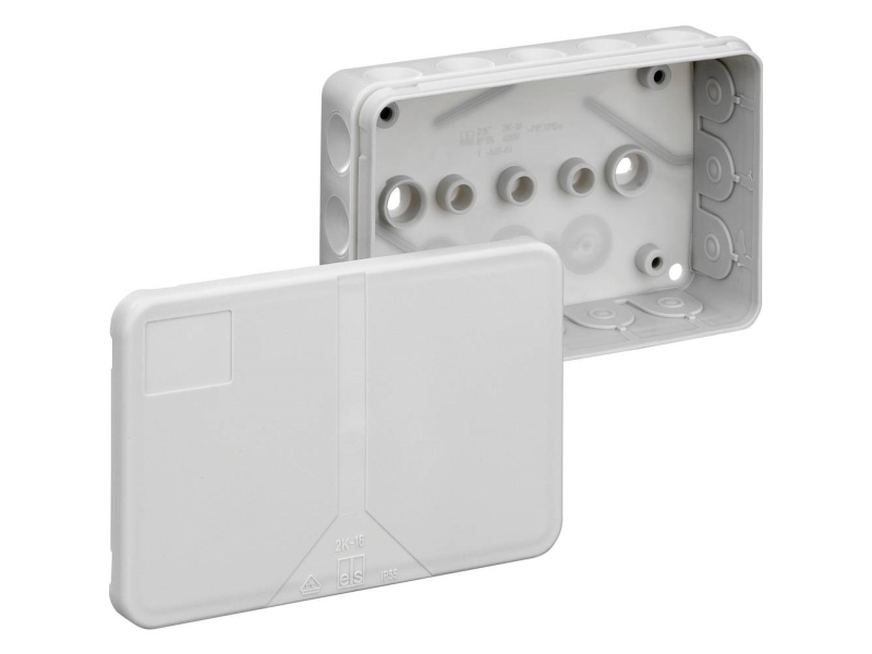 Forgreningsdåse 2,5 mm², 2K-16-L  130x85x37 mm  med 19 membrander IP55 halogenfri thermoplast, farve lysegrå